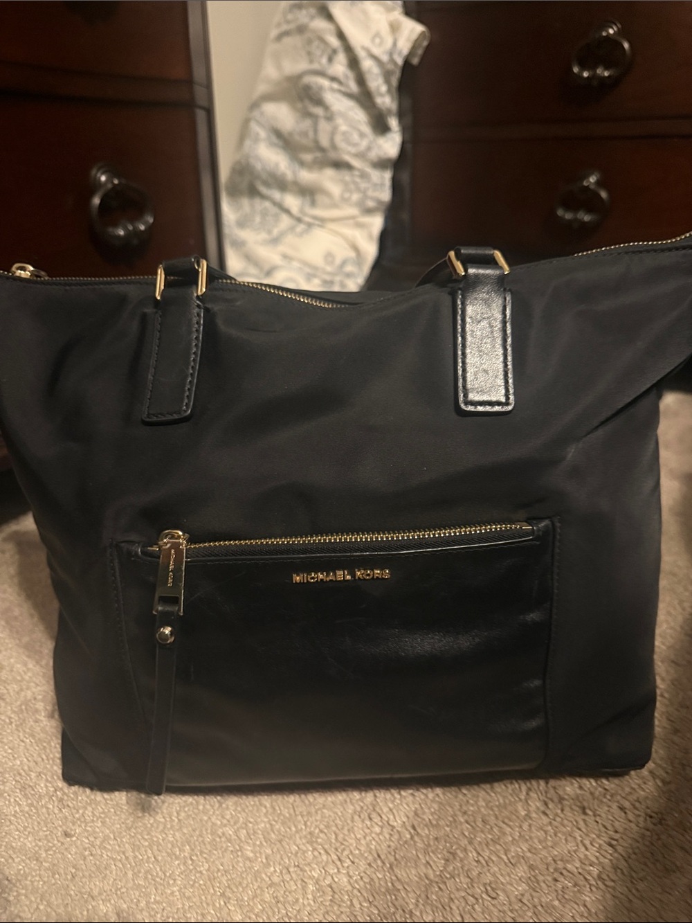 Michael Kors Black Tote Bag Gold-Tone Hardware